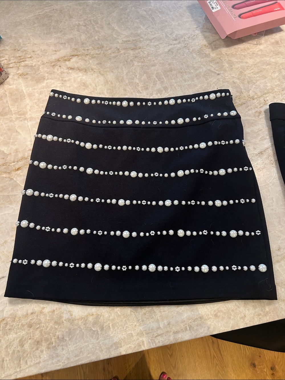 INC Black skirt w/ pearls